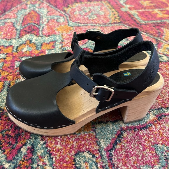 Lotta’s of Sweden | Women’s Black Leather Mary Jane Ankle Strap Clogs, size 6.5 - Picture 7 of 16